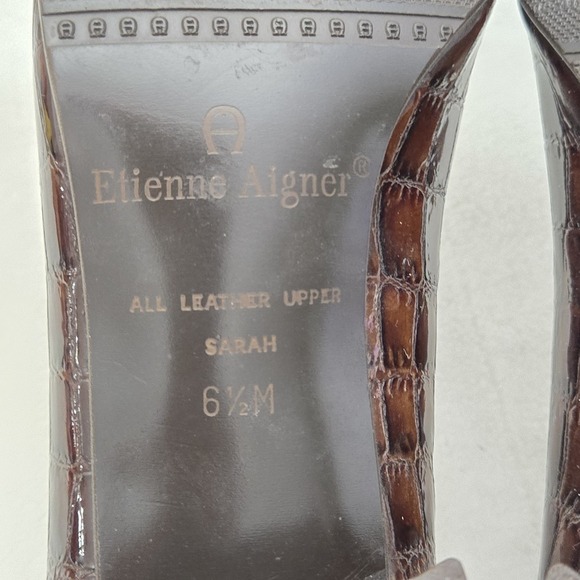 Etienne Aigner Sz 6.5 Sarah Pump‎ Croc Embossed Leather Made in Spain Block Heel - Picture 9 of 11
